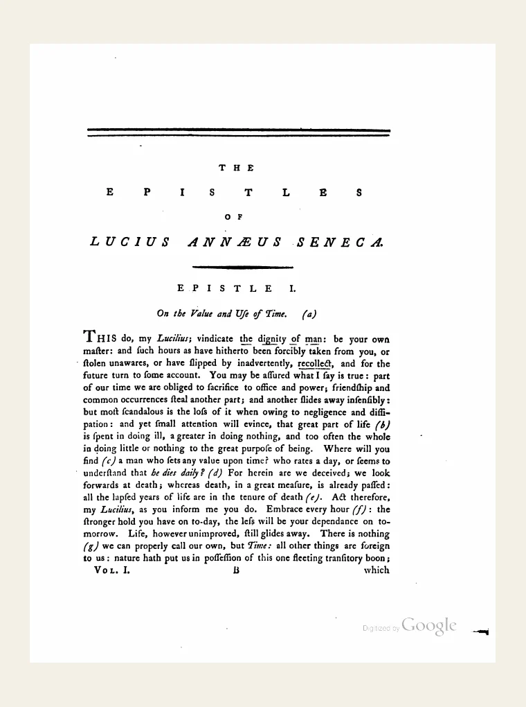 Historical public domain page from The Epistles of Lucius Annaeus Seneca, with Large Annotations