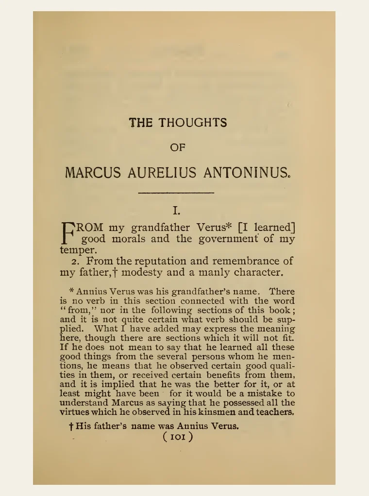 Historical public domain page from Thoughts of Marcus Aurelius Antoninus